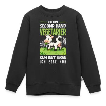 Second Hand Vegetarier Kuh Isst Gras Fleisch - Kinder Premium Organic Sweatshirt - Schwarz - Vorne - AI Model Kid Female (0cm)