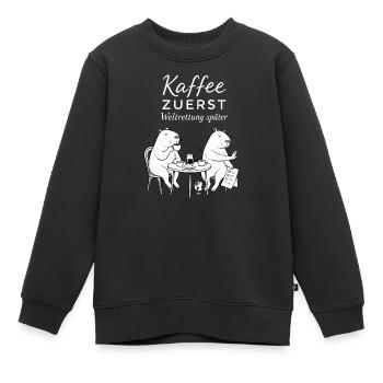 Kaffee zuerst Bärenhumor - Kinder Premium Organic Sweatshirt - Schwarz - Vorne - AI Model Kid Female (0cm)