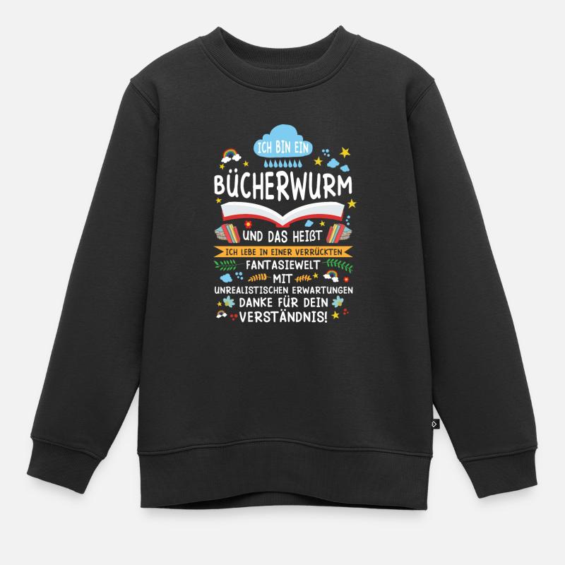 Bücher Bücherwurm Lesen Leser Geschenk - Kinder Premium Organic Sweatshirt - Schwarz