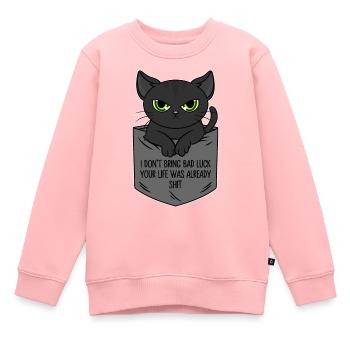 Poche poitrine chat noir Je n’apporte pas de malchance - Sweat Premium enfant bio - rose - Devant - AI Model Kid Female (0cm)