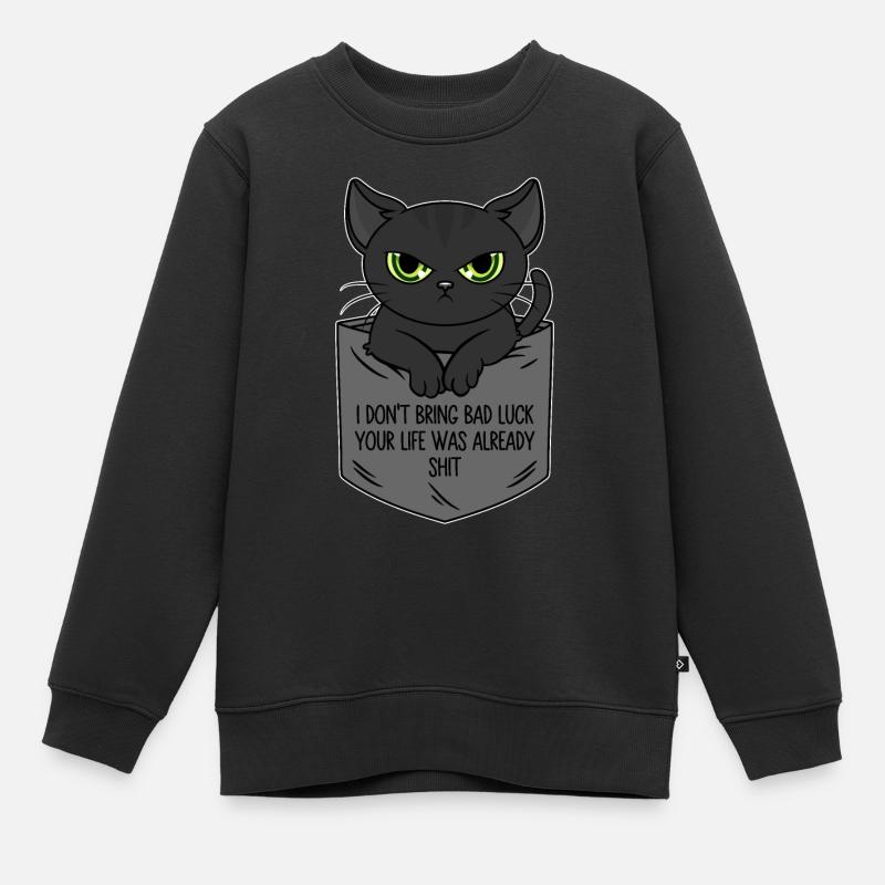 Poche poitrine chat noir Je n’apporte pas de malchance - Sweat Premium enfant bio - noir