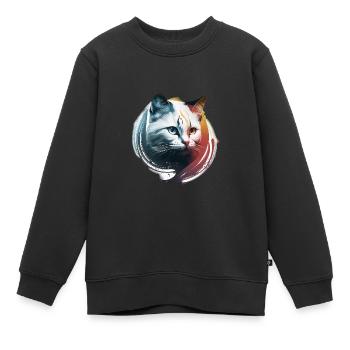 Chat blanc contraste chaleur froide - Sweat Premium enfant bio - noir - Devant - AI Model Kid Female (0cm)