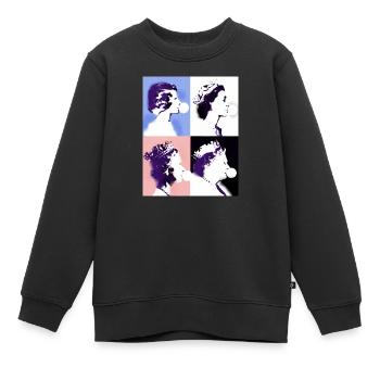 Reine II -Elizabeth Angleterre Reine,Chewing Gum,pop-art - Sweat Premium enfant bio - noir - Devant - AI Model Kid Female (0cm)