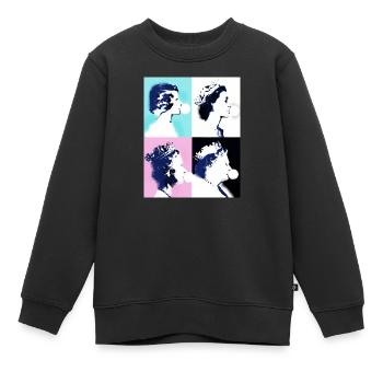 Reine II -Elizabeth Angleterre Reine,Chewing Gum,pop-art - Sweat Premium enfant bio - noir - Devant - AI Model Kid Female (0cm)