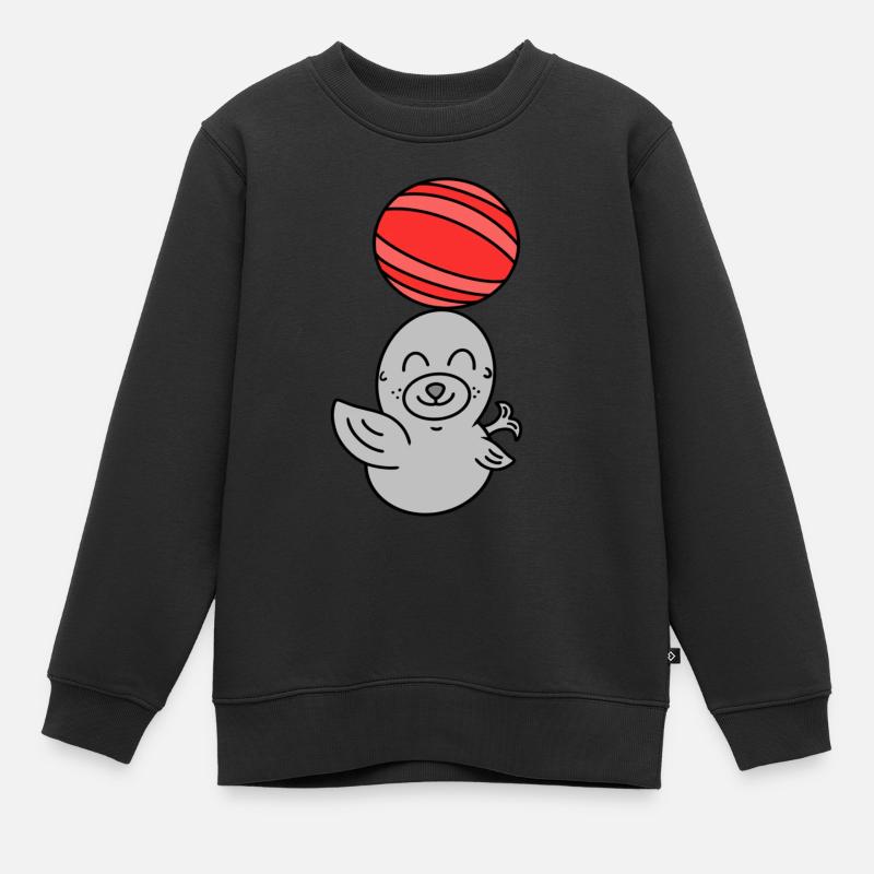Süßes Baby Seelöwe mit Ball - Kinder Premium Organic Sweatshirt - Schwarz