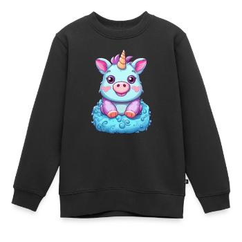 Einhorn-Schwein - Süße Fabeltier-Fusion - Kinder Premium Organic Sweatshirt - Schwarz - Vorne - AI Model Kid Female (0cm)