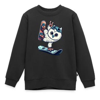 Hibou snowboard harfang des neiges vacances aux sports d'hiver - Sweat Premium enfant bio - noir - Devant - AI Model Kid Female (0cm)