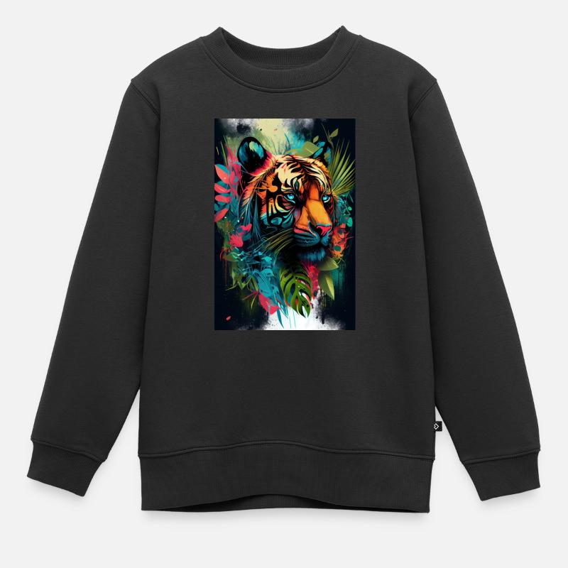 Tiger in the Jungle Artwork abstrait - Sweat Premium enfant bio - noir