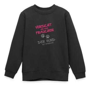 Vorsicht vor dem Frauchen der Hund ist harmlos - Kinder Premium Organic Sweatshirt - Schwarz - Vorne - AI Model Kid Female (0cm)