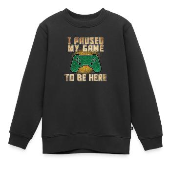 Ik heb mijn spel onderbroken om hier te zijn - Kinder Premium sweater biologisch - zwart - Voor - AI Model Kid Female (0cm)