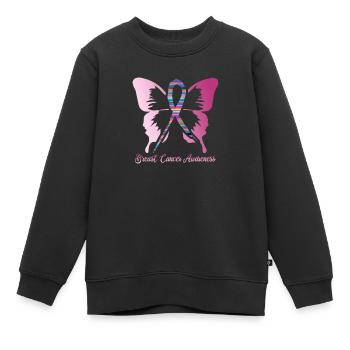 Brustkrebs Schmetterling - Kinder Premium Organic Sweatshirt - Schwarz - Vorne - AI Model Kid Female (0cm)