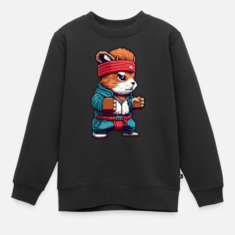 Karate Hamster Kämpfer Pixel Art - Kinder Premium Organic Sweatshirt - Schwarz