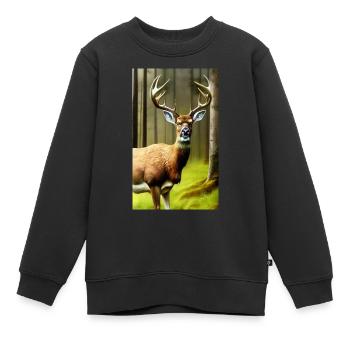Cooles Comic-Porträt eines wilden Rothirsches majestätisch - Kinder Premium Organic Sweatshirt - Schwarz - Vorne - AI Model Kid Female (0cm)