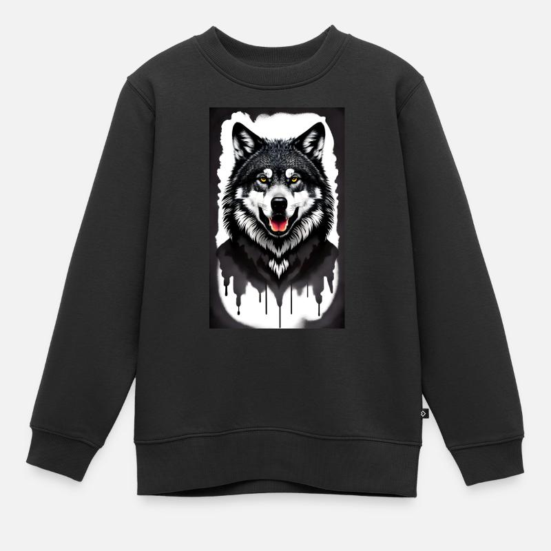 Wolfportrait - Kinder Premium Organic Sweatshirt - Schwarz