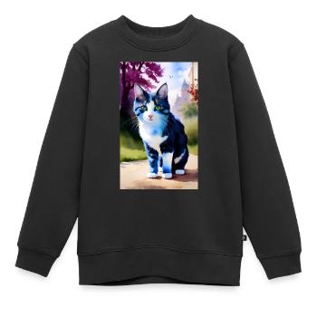 Häusliche kurzhaarige Katze sieht dich an - Kinder Premium Organic Sweatshirt - Schwarz - Vorne - AI Model Kid Female (0cm)