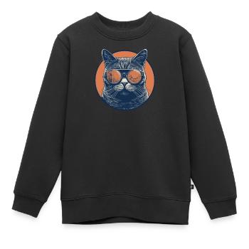 Katze Mietz Stubentiger Sonnenbrille - Kinder Premium Organic Sweatshirt - Schwarz - Vorne - AI Model Kid Female (0cm)
