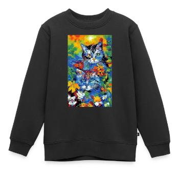 Katze | Haustier | Katzenfan | niedlich | Kätzchen - Kinder Premium Organic Sweatshirt - Schwarz - Vorne - AI Model Kid Female (0cm)