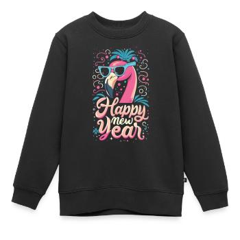 Bonne année avec Flamingo Charm - Sweat Premium enfant bio - noir - Devant - AI Model Kid Female (0cm)