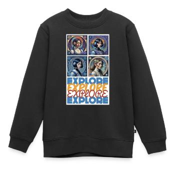Erkunden Sie die Grenzen - Kinder Premium Organic Sweatshirt - Schwarz - Vorne - AI Model Kid Female (0cm)