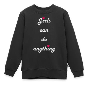 « Les filles peuvent tout faire » avec le cœur - Sweat Premium enfant bio - noir - Devant - AI Model Kid Female (0cm)