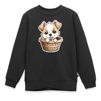 Chien mignon dans un panier pour chien - Sweat Premium enfant bio - noir - Devant - AI Model Kid Female (0cm)