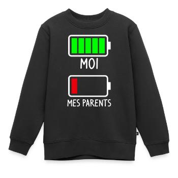 Batterie Moi et mes Parents - Cadeau naissance - Sweat Premium enfant bio - noir - Devant - AI Model Kid Female (0cm)