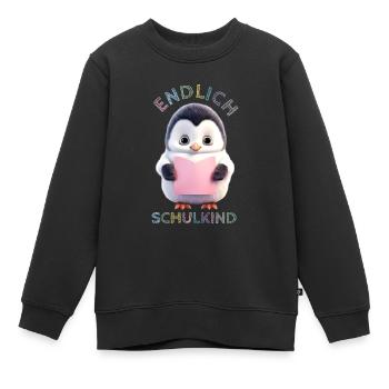 Kleiner Pinguin rosa | Endlich Schulkind - Kinder Premium Organic Sweatshirt - Schwarz - Vorne - AI Model Kid Female (0cm)