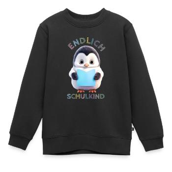Niedlicher Pinguin mit Buch blau Endlich Schulkind - Kinder Premium Organic Sweatshirt - Schwarz - Vorne - AI Model Kid Female (0cm)