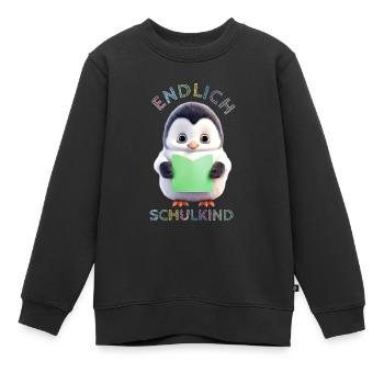 Niedlicher Pinguin mit Buch grün Endlich Schulkind - Kinder Premium Organic Sweatshirt - Schwarz - Vorne - AI Model Kid Female (0cm)