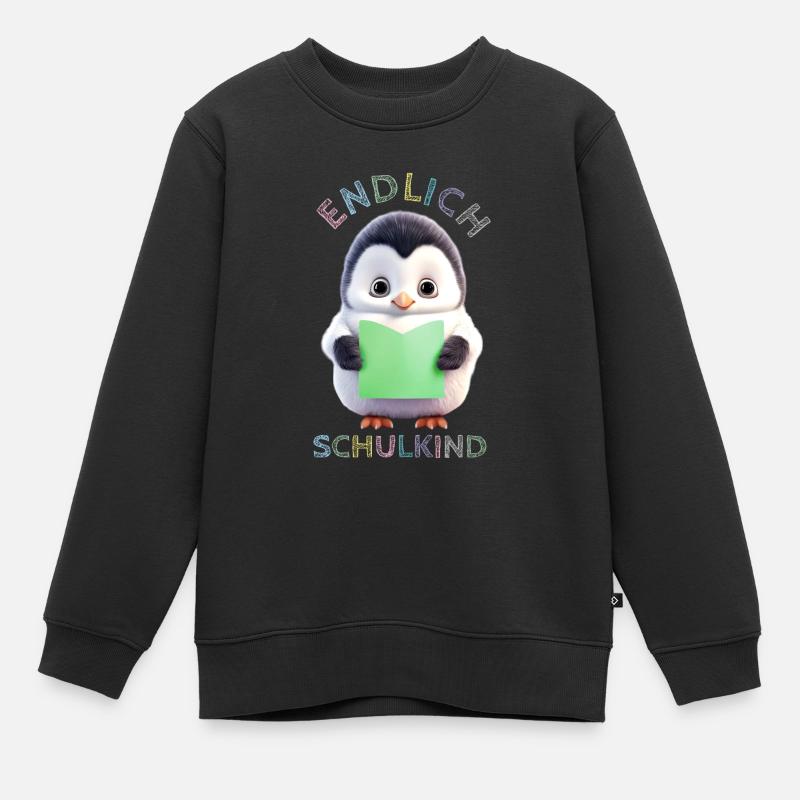 Niedlicher Pinguin mit Buch grün Endlich Schulkind - Kinder Premium Organic Sweatshirt - Schwarz