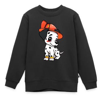 Entzückender Dalmatiner Welpe mit orangefarbenem Hut - Kinder Premium Organic Sweatshirt - Schwarz - Vorne - AI Model Kid Female (0cm)