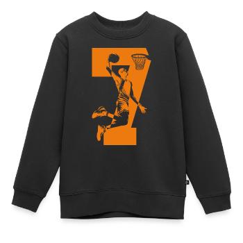 NUMMER 7 BASKETBALL 7. GEBURTSTAG - Kinder Premium Organic Sweatshirt - Schwarz - Vorne - AI Model Kid Female (0cm)