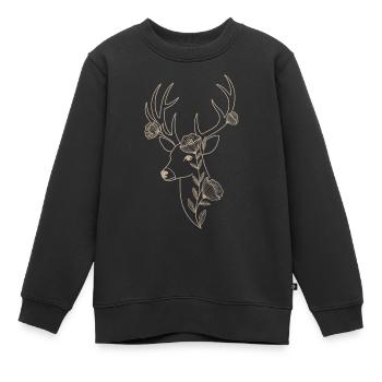 Eleganter Hirsch mit floraler Verzierung - Kinder Premium Organic Sweatshirt - Schwarz - Vorne - AI Model Kid Female (0cm)
