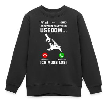Island of Usedom ADVENTURE AWAITS IN USEDOM MUST GO - Kids Premium Organic Sweatshirt - black - Front - AI Model Kid Female (0cm)