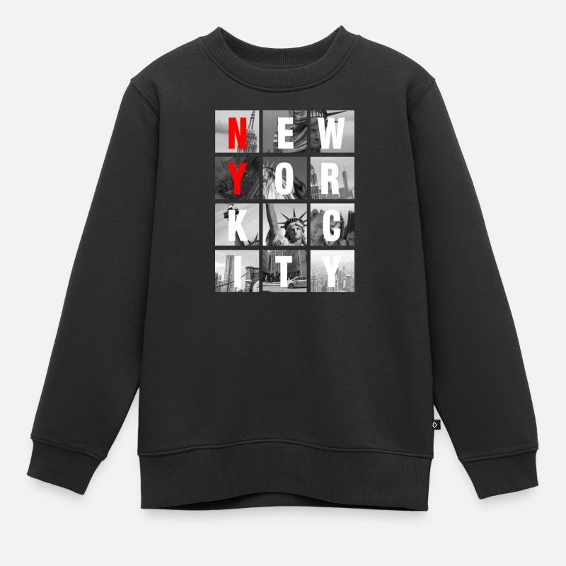 Grille de Collages de New York - Sweat Premium enfant bio - noir