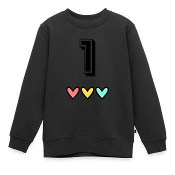 1 AN. 1er ANNIVERSAIRE. ANNIVERSAIRE 1 AN. 1 - Sweat Premium enfant bio - noir - Devant - AI Model Kid Female (0cm)