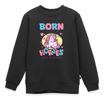 Né pour faire su cheval avec maman bébé cavalière - Sweat Premium enfant bio - noir - Devant - AI Model Kid Female (0cm)