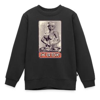 Rebellische Techno Musik, Cartoon DJ mit Mischpult - Kinder Premium Organic Sweatshirt - Schwarz - Vorne - AI Model Kid Female (0cm)