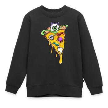 Gruselige Horror Pizza Schnitte Totenkopf Spinne - Kinder Premium Organic Sweatshirt - Schwarz - Vorne - AI Model Kid Female (0cm)