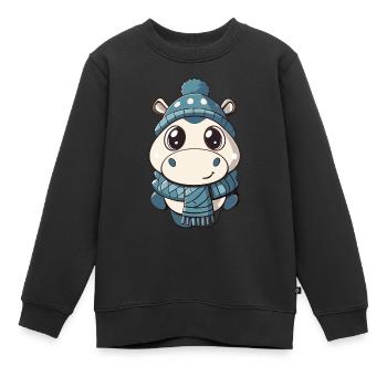 Cute hippo with scarf and bobble hat. - Kids Premium Organic Sweatshirt - black - Front - AI Model Kid Female (0cm)