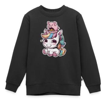 Licorne Kawaii cool avec tirelire - Sweat Premium enfant bio - noir - Devant - AI Model Kid Female (0cm)