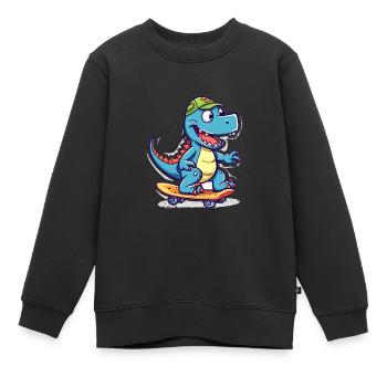 Dino sur skateboard - Sweat Premium enfant bio - noir - Devant - AI Model Kid Female (0cm)