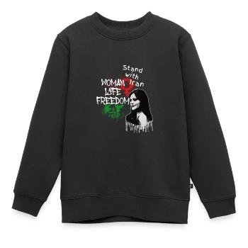 femme liberté de vie,vögel,iran,graffiti,Mahsa Amini - Sweat Premium enfant bio - noir - Devant - AI Model Kid Female (0cm)