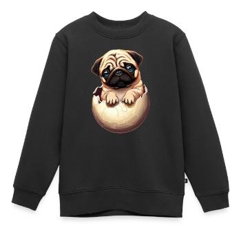 Chiot carlin dans un œuf - Cute Dog Design - Sweat Premium enfant bio - noir - Devant - AI Model Kid Female (0cm)