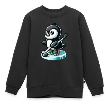 Pinguin Eishockeyspieler mit Puck und - Kinder Premium Organic Sweatshirt - Schwarz - Vorne - AI Model Kid Female (0cm)