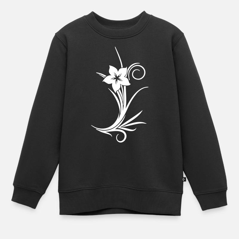 Cercle de fleurs blanc gauche - Sweat Premium enfant bio - noir