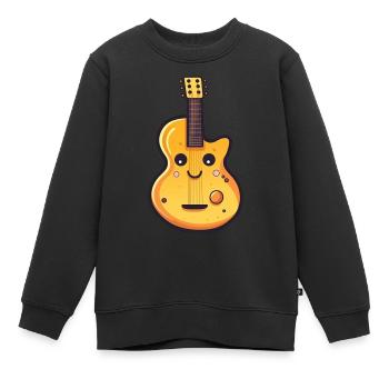 Guitare dans le style comique - Sweat Premium enfant bio - noir - Devant - AI Model Kid Female (0cm)