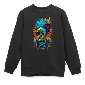 Totenkopf mit Irokese Schädel mit bunten Haaren - Kinder Premium Organic Sweatshirt - Schwarz - Vorne - AI Model Kid Female (0cm)