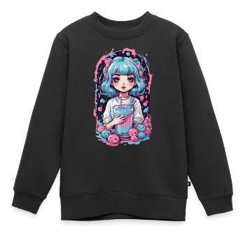 Anime Girl Kawaii gothique Milkshake Pastel Design - Sweat Premium enfant bio - noir - Devant - AI Model Kid Female (0cm)