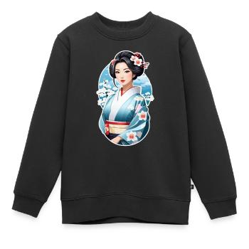 Japanerin im Kimono - Japan - Manga - Kinder Premium Organic Sweatshirt - Schwarz - Vorne - AI Model Kid Female (0cm)